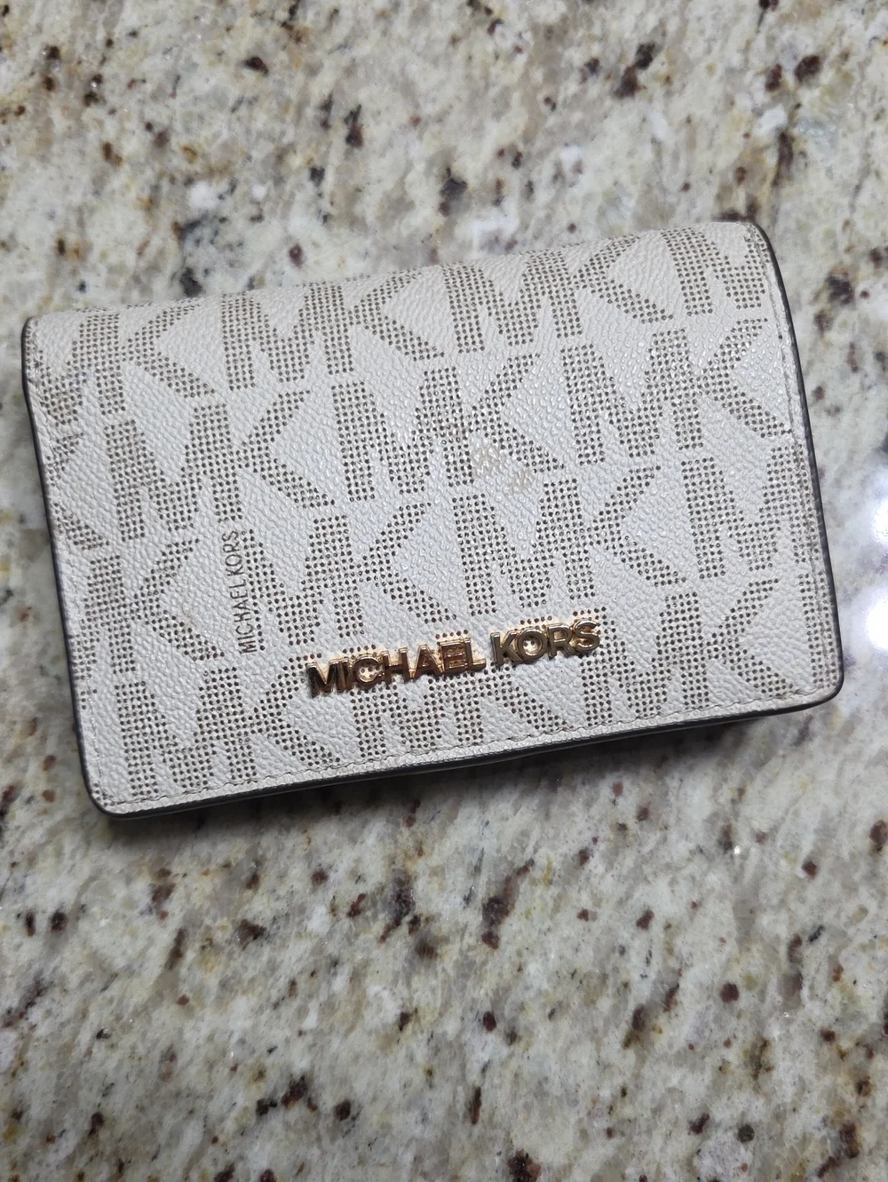 Michael Kors Cream White MK Logo Wallet with Gold Hardware
